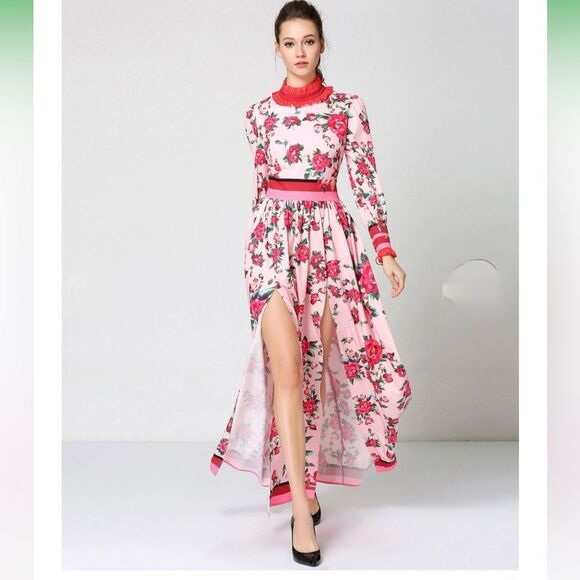 Comino Couture London Let’s Split Pink Floral Long Sleeve Maxi Dress 6 NWT - Picture 4 of 16